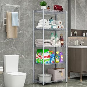 INGIORDAR 5-Shelf Metal Shelving Storage Unit with Adjustable Legs Wire Organizer Rack for Bathroom Kitchen Garage,(Silver，29.5 "L x 13.8" W x 62.2 "H)