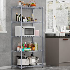 INGIORDAR 5-Shelf Metal Shelving Storage Unit with Adjustable Legs Wire Organizer Rack for Bathroom Kitchen Garage,(Silver，29.5 "L x 13.8" W x 62.2 "H)