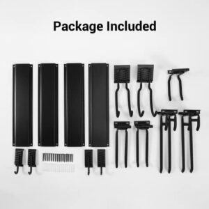 QualStorage Tool Storage Rack 15 PCS Adjustable Heavy Duty Garden Organizer Wall Mount Garage Hanger(11 Hooks, 4 Rails)