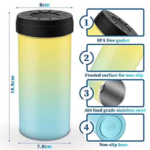 Focily Insulated Can Cooler 24 Oz Double-Walled Stainless Steel Skinny Can Cooler Slim Can Insulator For 24 / 25 Oz Cans Tall Boy & Bomber Bottle (light blue & yellow)