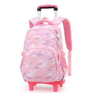 ekuizai colorful striped print elementary trolley backpack primary school rolling daypack carry-on luggage bookbag with wheels for girls