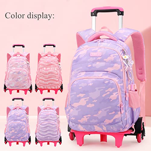 EKUIZAI Colorful Striped Print Elementary Trolley Backpack Primary School Rolling Daypack Carry-on Luggage BookBag with Wheels for Girls