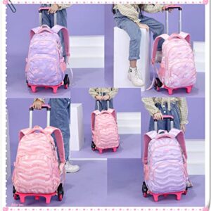 EKUIZAI Colorful Striped Print Elementary Trolley Backpack Primary School Rolling Daypack Carry-on Luggage BookBag with Wheels for Girls