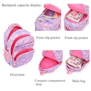 EKUIZAI Colorful Striped Print Elementary Trolley Backpack Primary School Rolling Daypack Carry-on Luggage BookBag with Wheels for Girls