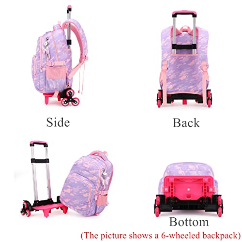 EKUIZAI Colorful Striped Print Elementary Trolley Backpack Primary School Rolling Daypack Carry-on Luggage BookBag with Wheels for Girls