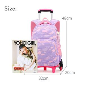 EKUIZAI Colorful Striped Print Elementary Trolley Backpack Primary School Rolling Daypack Carry-on Luggage BookBag with Wheels for Girls