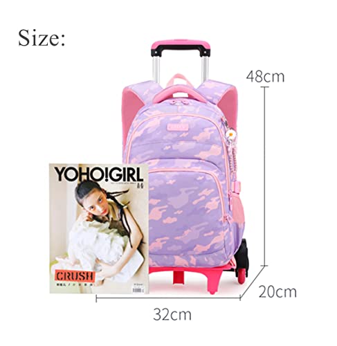 EKUIZAI Colorful Striped Print Elementary Trolley Backpack Primary School Rolling Daypack Carry-on Luggage BookBag with Wheels for Girls