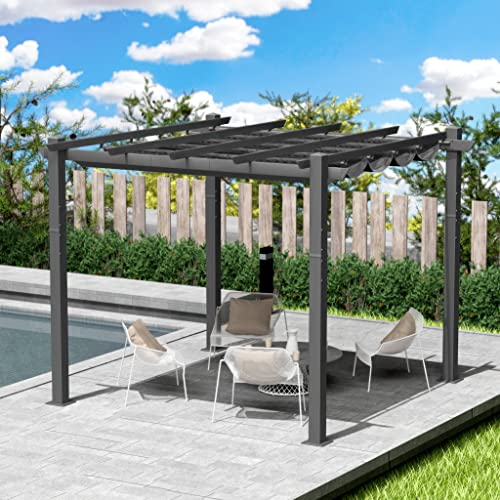 Kozyard Morgan Outdoor Extra-Large Gray Aluminum Frame Pergola with Sunshade Canopy (10' x 10', Gray)