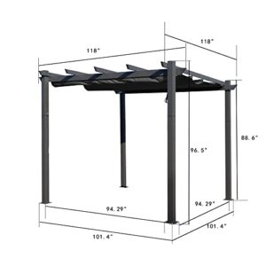 Kozyard Morgan Outdoor Extra-Large Gray Aluminum Frame Pergola with Sunshade Canopy (10' x 10', Gray)