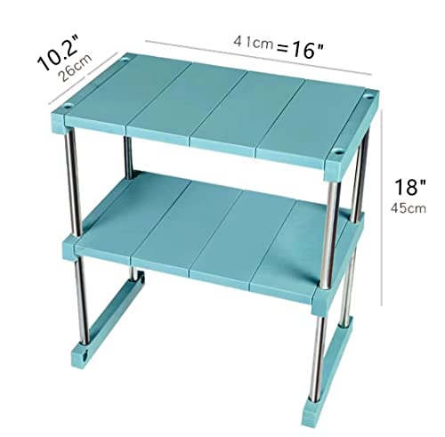 2-Tier Kitchen Counter Top and Cabinet Organizer Layered Shelf Detachable Partition Storage Rack for Kitchen, Cabinet, Bathroom (lake blue)