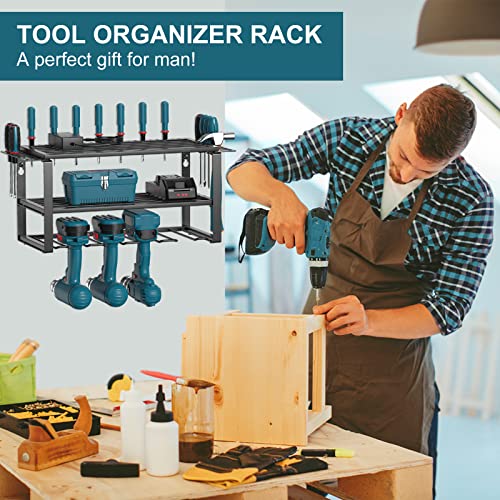 Favbal Power Tool Organizer Storage Rack Heavy Duty Wall Mounted Floating Shelf Charging Station for Garage Workshop Holder for Handheld & Cordless Drill Tools Perfect Gifts for Men Father's Day