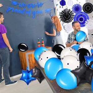 38 Pcs 2023 Graduation Party Decorations Include Blue Black Latex Balloon Confetti Balloon Star Aluminum Foil Balloon Snowflake Tissue Paper Fans Graduation Garland Honeycomb Ball Decor Hanging Swirls