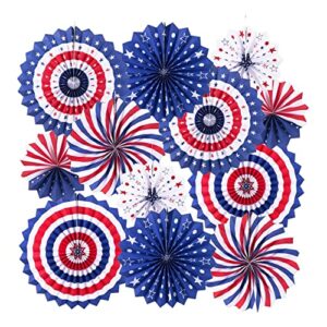4th of july patriotic decorations red white blue hanging paper fans for american fourth of july memorial day independence day veterans day party decor supplies set of 12