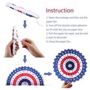 4th of July Patriotic Decorations Red White Blue Hanging Paper Fans for American Fourth of July Memorial Day Independence Day Veterans Day Party Decor Supplies Set of 12