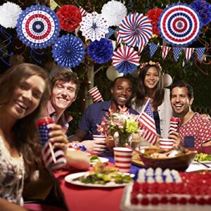 26PCS Patriotic Party Decorations, 4th/Fourth of July American Flag Party Supplies Red White Blue Hanging Paper Fans, Tissue Paper Pom Poms, Star Streamers for American Theme Party