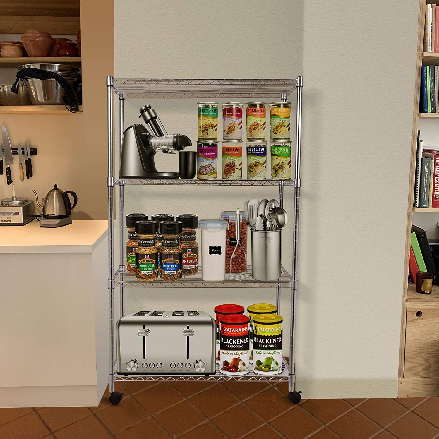 YSSOA HealSmart 4-Tier Heavy Duty Storage Shelving Unit,Chrome,35.43" D x 17.72" W x 65.35" H, 2 Pack