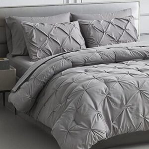 maple&stone twin xl comforter set gray pinch pleat 5 pieces bed in a bag for all season,pintuck comforter set gray twin xl with down alternative comforter, sheets, pillowcases & shams