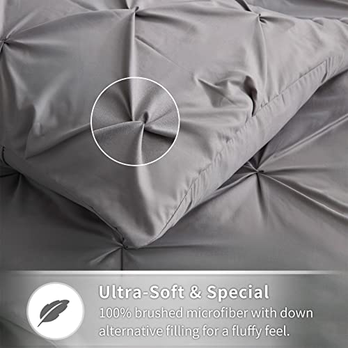 Maple&Stone Twin XL Comforter Set Gray Pinch Pleat 5 Pieces Bed in A Bag for All Season,Pintuck Comforter Set Gray Twin XL with Down Alternative Comforter, Sheets, Pillowcases & Shams