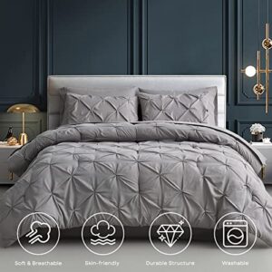 Maple&Stone Twin XL Comforter Set Gray Pinch Pleat 5 Pieces Bed in A Bag for All Season,Pintuck Comforter Set Gray Twin XL with Down Alternative Comforter, Sheets, Pillowcases & Shams