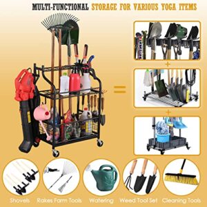 Snail Garden Tool Storage Organizer with Wheels Yard Tool Stand Holder for Garage Lawn and Outdoor, Steel Yard Tool Racks to Store Yard Long Rakes, Brooms, Mops and Buckets, Garden Tool Rolling Cart