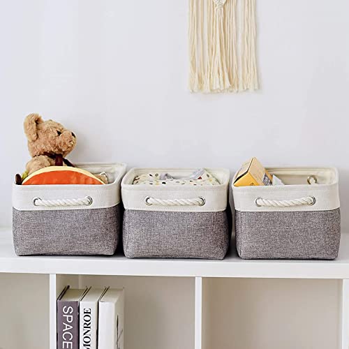 Instruban Storage Bin Cube Storage Basket for Storage and Organization Toy Clothes Books Home Collapsible Storage Basket with Handles -Grey and Tan