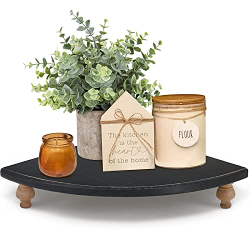 Wood Corner Counter Shelf Rustic Pedestal Stand Farmhouse Corner Shelves- Rustic Black Tray Riser for Coffee Bar Table Decor, Display Riser for Farmhouse Accent Centerpiece in Kitchen/Bathroom/Dining