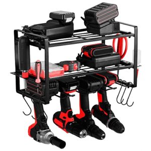 alien system power tool organizer wall mount - 3 tier sturdy 16" hand tool storage racks, utility racks, drill holder & more - cordless tool organizers - garage accessories for men