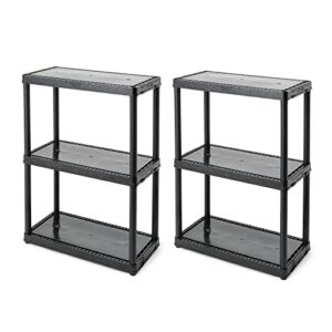 gracious living light duty 3 tier interlocking storage shelving unit organizers for playrooms, bedrooms, or garage spaces, black (2 pack)