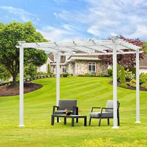 10' x 10' white pergola for vines, heavy duty pergola with hidden joints, pure iron pergola for patio backyard terraces and deck, mediterranean style