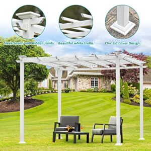 10' x 10' White Pergola for Vines, Heavy Duty Pergola with Hidden Joints, Pure Iron Pergola for Patio Backyard Terraces and Deck, Mediterranean Style