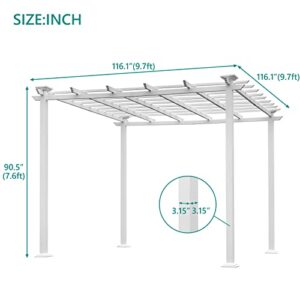 10' x 10' White Pergola for Vines, Heavy Duty Pergola with Hidden Joints, Pure Iron Pergola for Patio Backyard Terraces and Deck, Mediterranean Style