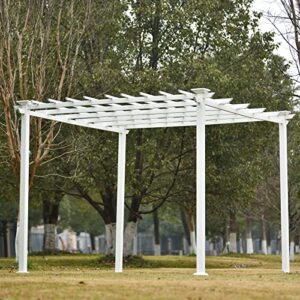 10' x 10' White Pergola for Vines, Heavy Duty Pergola with Hidden Joints, Pure Iron Pergola for Patio Backyard Terraces and Deck, Mediterranean Style