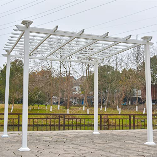 10' x 10' White Pergola for Vines, Heavy Duty Pergola with Hidden Joints, Pure Iron Pergola for Patio Backyard Terraces and Deck, Mediterranean Style