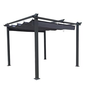 whnb 10' x 9' aluminum retractable patio gazebo garden pergola with weather-resistant canopy and stylish design grey