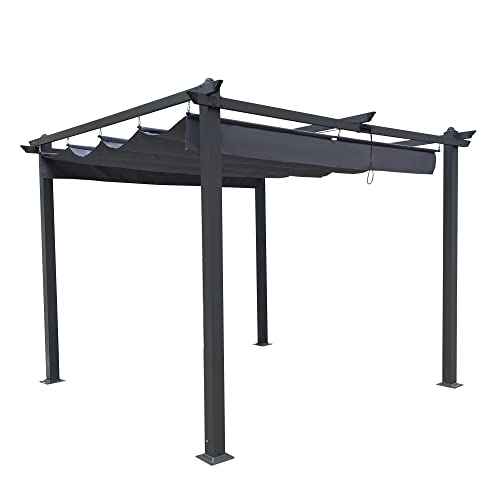 WHNB 10' x 9' Aluminum Retractable Patio Gazebo Garden Pergola with Weather-Resistant Canopy and Stylish Design Grey