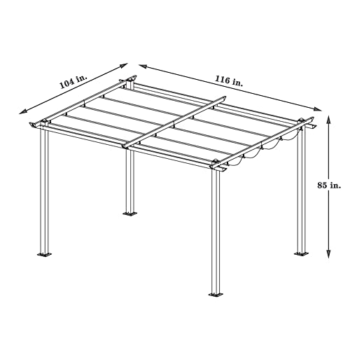 WHNB 10' x 9' Aluminum Retractable Patio Gazebo Garden Pergola with Weather-Resistant Canopy and Stylish Design Grey