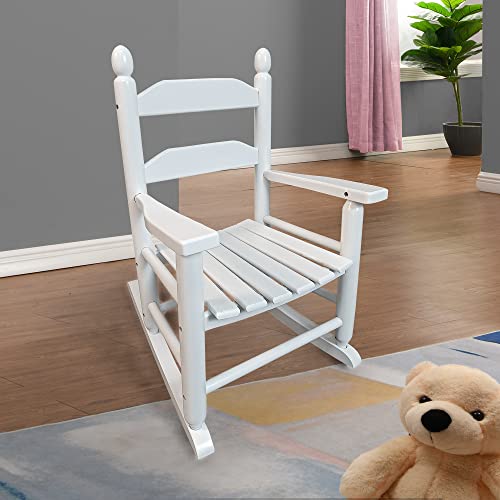 HomVent Kids Rocking Chair, Outdoor Kids' Rocking Chairs, Childs/Toddler/Childrens Porch Rocker Chair, Wooden Rocker for Ages 2-10 Living Room,Bedroom,Balconies, Porches,Children's Rooms (White)