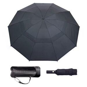 lflfwy large size reverse umbrella - windproof vented travel umbrella automatic open and close, folding double canopy umbrella with leather bag, best gift for men and women