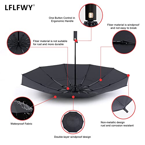 LFLFWY Large Size Reverse Umbrella - Windproof Vented Travel Umbrella Automatic Open and Close, Folding Double Canopy Umbrella with Leather Bag, Best Gift for Men and Women