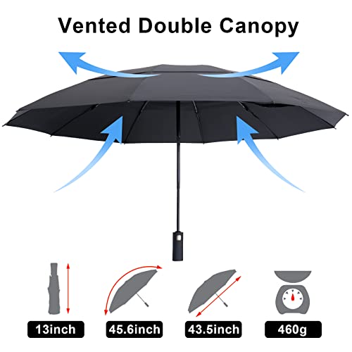 LFLFWY Large Size Reverse Umbrella - Windproof Vented Travel Umbrella Automatic Open and Close, Folding Double Canopy Umbrella with Leather Bag, Best Gift for Men and Women