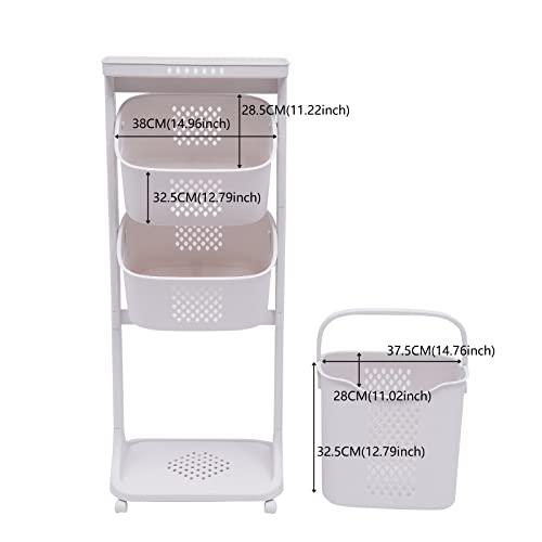 3-layer Laundry Basket Clothes Storage Basket Movable Bathroom Storage Shelf Kitchen Shelf Fruit Stand