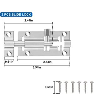 2 Pcs Door Lock Bolt Barrel Sliding Latch Lock with Screws for Bathroom Toilet Shed Door Furniture Pet Gate, 3 Inch