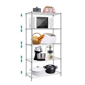 doredo 5 tier wire shelving unit, height adjustable wire shelves, metal wire rack shelving for laundry, kitchen, bathroom, pantry, closet (13.5" d x 29" w x 59" h, silver)