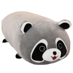 fangyu soft plush hugging pillow, cylindrical stuffed animals doll toy kids gifts for birthday, valentine, christmas (19.6x7.8 inch,raccoon)