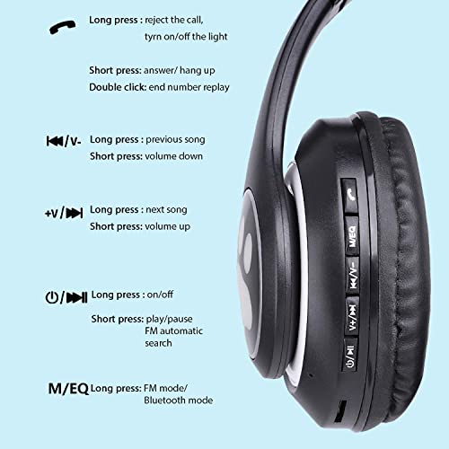 TOKANI Kids Headphones, Bluetooth Wireless Headphones for Kids Teens Adults, Over-Ear Bluetooth Headphones with Microphone, Cat Ear Headphones for Girls Women (Black)