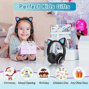 TOKANI Kids Headphones, Bluetooth Wireless Headphones for Kids Teens Adults, Over-Ear Bluetooth Headphones with Microphone, Cat Ear Headphones for Girls Women (Black)