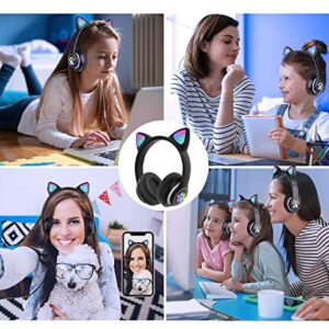 TOKANI Kids Headphones, Bluetooth Wireless Headphones for Kids Teens Adults, Over-Ear Bluetooth Headphones with Microphone, Cat Ear Headphones for Girls Women (Black)
