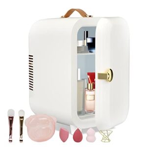cegsin mini fridge, 6 liter/8 cans small skincare fridge, ac/dc portable mini refrigerator, compact plug in cooler and warmer for bedroom, dorm, office, car, beverage, cosmetic & makeup (beige)