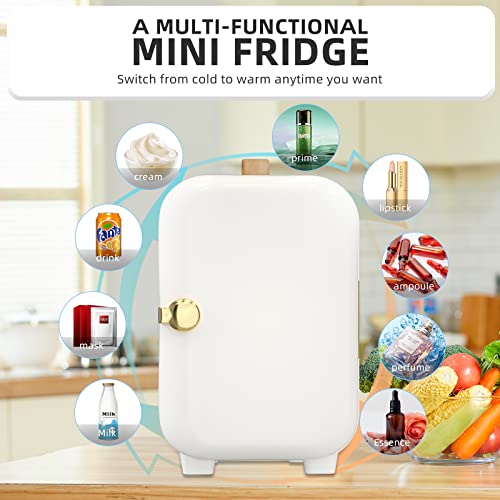 Cegsin Mini Fridge, 6 Liter/8 Cans Small Skincare Fridge, AC/DC Portable Mini Refrigerator, Compact Plug In Cooler and Warmer for Bedroom, Dorm, Office, Car, Beverage, Cosmetic & Makeup (Beige)