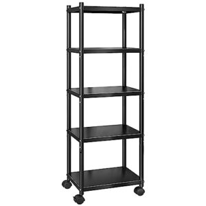 pxrack 5 tie storage shelves, metal heavy duty shelf for storage with wheels adjustable shelving storage for garage bathroom kitchen, narrow storage racks organizer corner shelf 12.2”*16.73”*59.45”